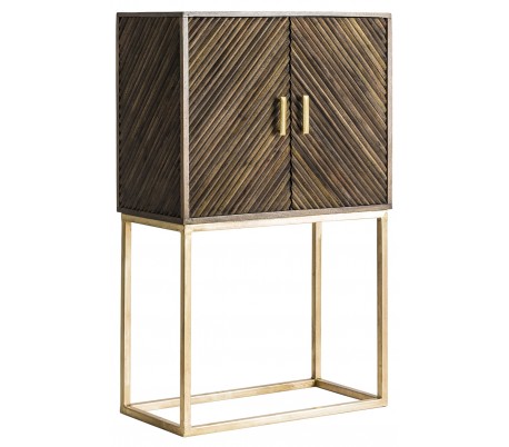 Rustikt barskab i mangotræ og jern H155 cm x B76 cm - Antik guld/Antik sort