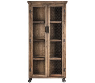 Industrielt skab i mangotræ  og jern H180 cm x B90 cm - Natur/Antik sort