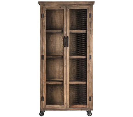 Industrielt skab i mangotræ  og jern H180 cm x B90 cm - Natur/Antik sort