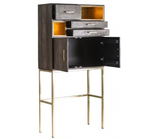 Rustikt skab i mangotræ og jern H124 cm x B107 cm - Antik brun/Antik guld 2