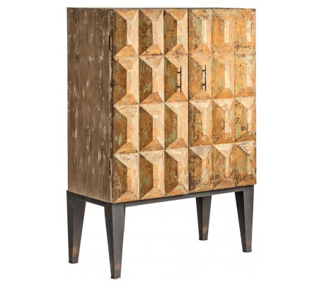 Rustikt skab i genanvendt fyrretræ H190 cm x B100 cm - Antik creme