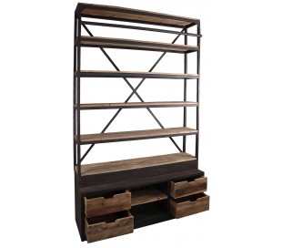 Rustikt skab i fyrretræ og jern H140 cm x B96 cm - Antik guld/Antik sort 2