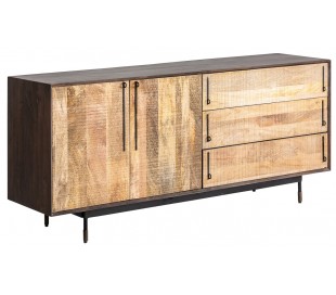 Rustikt sideboard i mangotræ og jern H80 cm x B160 cm - Antik brun/Antik guld