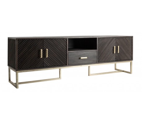 Rustikt tvbord i mangotræ og jern H50 cm x B160 cm - Antik sort/Natur