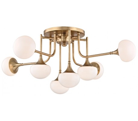 Astoria Lysekrone i messing og glas Ø69 cm 16 x G9 LED - Antik messing/Opalhvid