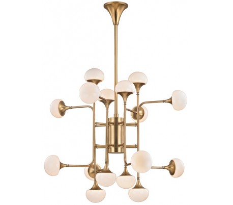 Fleming Lysekrone i stål og glas Ø92 cm 8 x G9 LED - Antik messing/Opalhvid