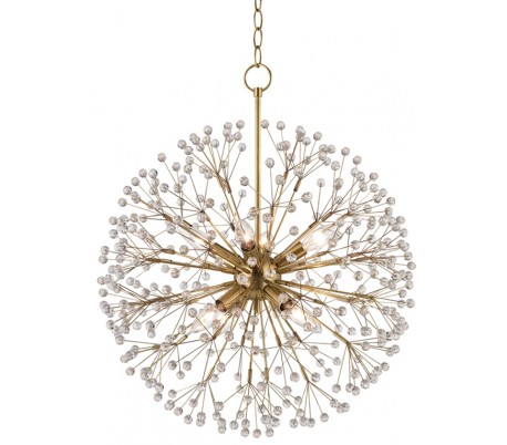 Fleming Lysekrone i stål og glas Ø92 cm 16 x G9 LED - Antik messing/Opalhvid