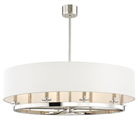 Durham Lysekrone i stål og linned Ø51 x 100 cm 8 x E14 - Antik messing/Offwhite