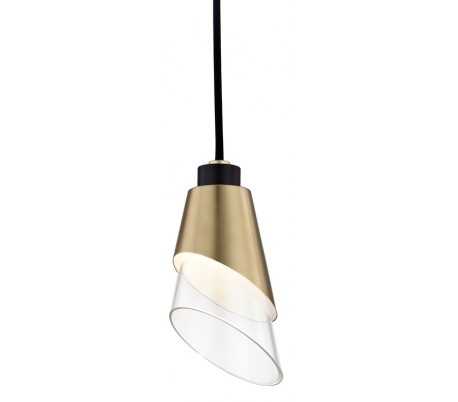 Anya Loftlampe i glas og stål Ø14 cm 1 x E27 LED - Antik messing/Klar