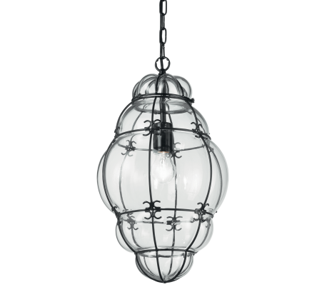 ANFORA Loftlampe i metal og håndblæst glas Ø22,5 cm 1 x E27 - Klar/Sort