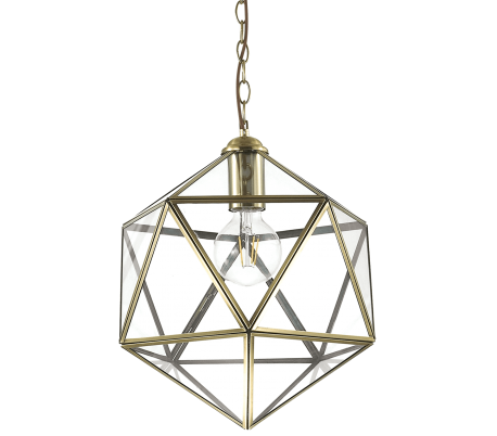 DECA Loftlampe i glas og metal Ø28 cm 1 x E27 - Klar/Antik messing