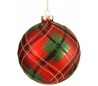 Julekugle i glas Ø12 cm - Rød tartan