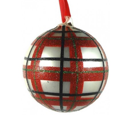 Julekugle i glas Ø12 cm - Rød tartan