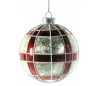 Julekugle i glas Ø10 cm - Rød/Frostet hvid tartan