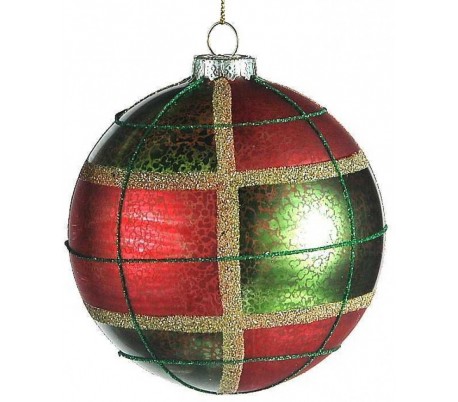 Julekugle i glas Ø8 cm - Tartan
