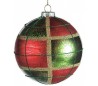 Julekugle i glas Ø10 cm - Rød/grøn tartan