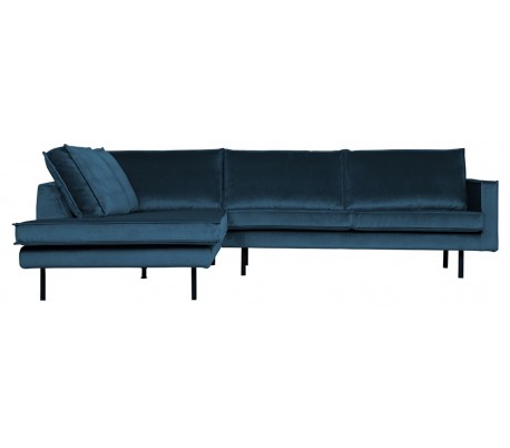 Hjørnesofa højrevendt i velour 266 x 213 cm - Blå