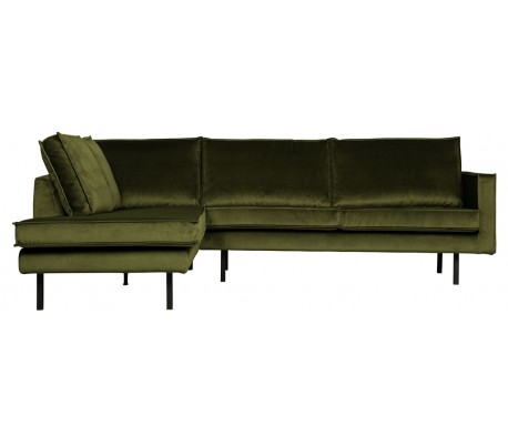 Hjørnesofa højrevendt i velour 266 x 213 cm - Oliven