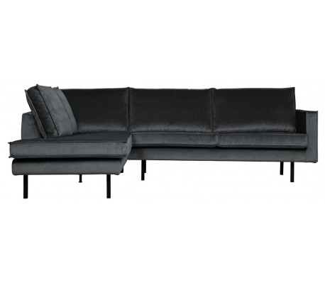 Hjørnesofa højrevendt i velour 266 x 213 cm - Mørkegrå