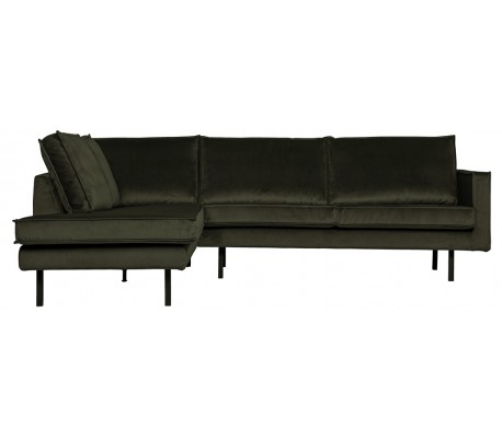Hjørnesofa højrevendt i velour 266 x 213 cm - Mørkegrøn