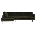 Hjørnesofa højrevendt i velour 266 x 213 cm - Mørkegrøn