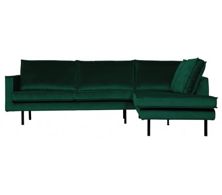 Hjørnesofa højrevendt i velour 266 x 213 cm - Mørkegrøn