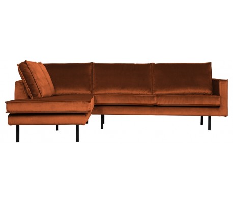 Hjørnesofa højrevendt i velour 266 x 213 cm - Rust