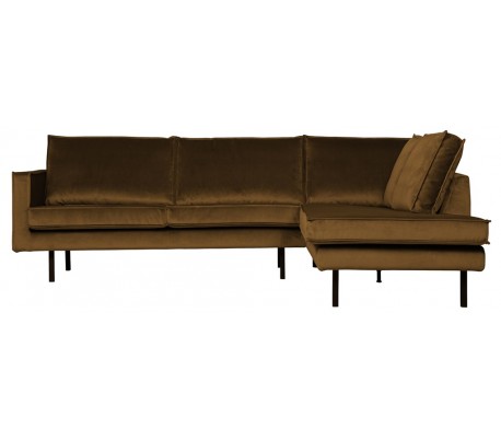 Hjørnesofa højrevendt i velour 266 x 213 cm - Okker