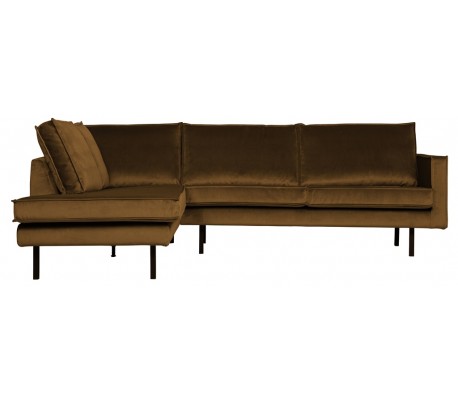 Hjørnesofa højrevendt i velour 266 x 213 cm - Honninggul