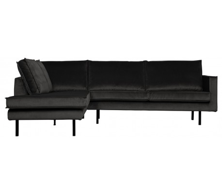Hjørnesofa højrevendt i velour 266 x 213 cm - Antracit