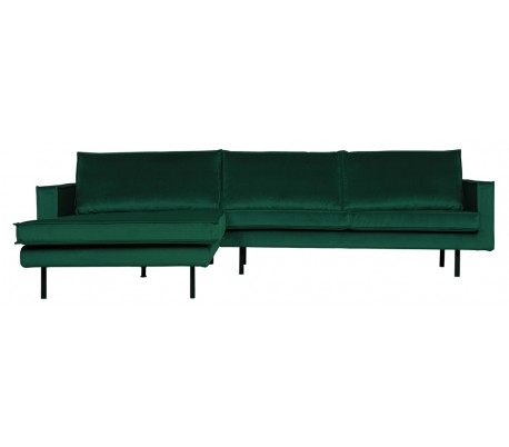 Sofa med højrevendt chaiselong i velour 300 x 155 cm - Grøn