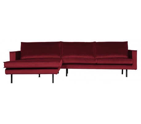 Sofa med højrevendt chaiselong i velour 300 x 155 cm - Rød