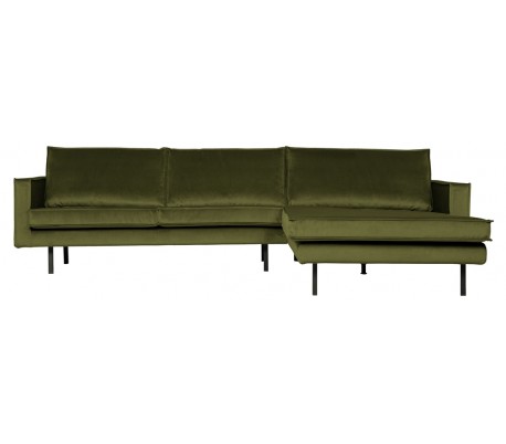 Sofa med højrevendt chaiselong i velour 300 x 155 cm - Blå