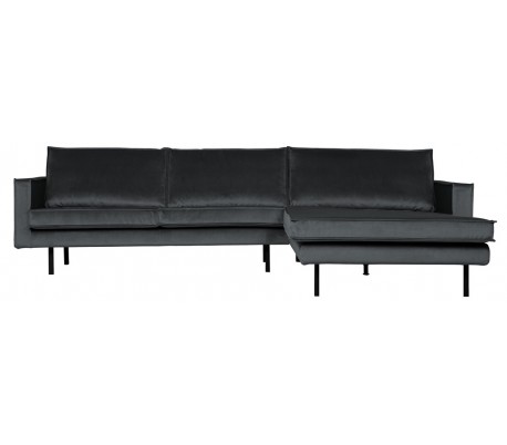 Sofa med højrevendt chaiselong i velour 300 x 155 cm - Oliven