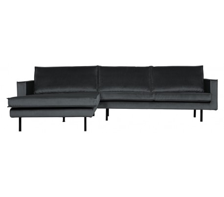 Sofa med højrevendt chaiselong i velour 300 x 155 cm - Mørkegrå