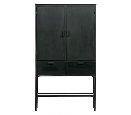 Vitrineskab i lakeret fyrretræ H200 x B125 x D47 cm - Sort/Eg