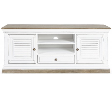 TV Bord med 2 skuffer H45 x B140 x D40 cm - Rustik natur/Rustik brun