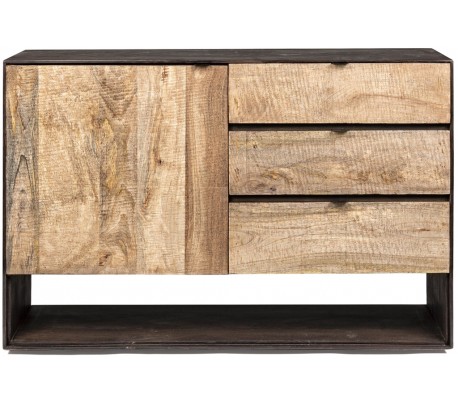 Rustikt sideboard med 2 skabe og 3 skuffer B160 cm - Rustik natur/Rustik brun