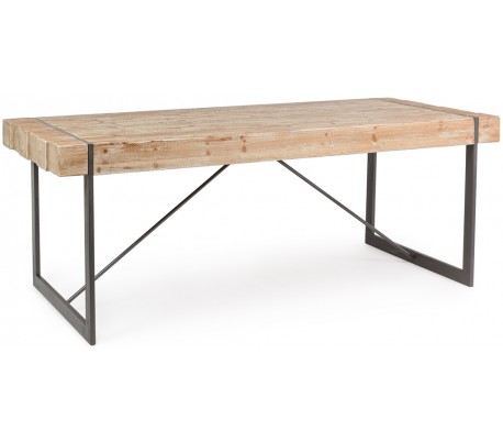 Spisebord i akacietræ og stål 180 x 90 cm - Slidt sort/Natur