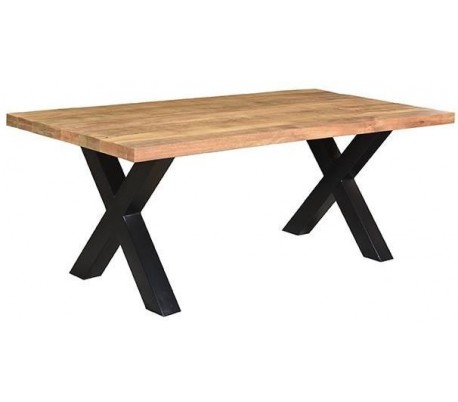 Spisebord i metal og mangotræ 240 x 100 cm - Sort/Rustik natur