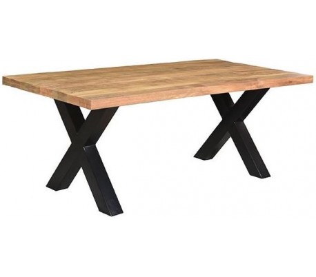 Spisebord i metal og mangotræ 220 x 100 cm - Sort/Rustik natur