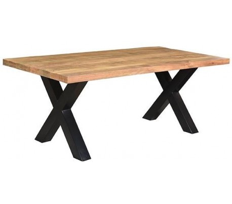 Spisebord i metal og mangotræ 200 x 100 cm - Sort/Rustik natur