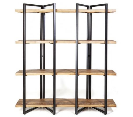 Rustikt reolsystem B240 x H229 cm i egetræ og jern - Rustik sort