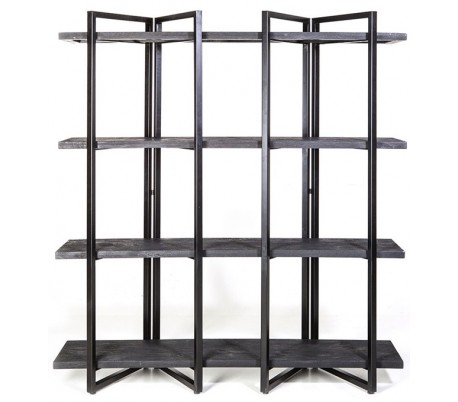 Rustikt reolsystem B160 x H180 cm i mangotræ og jern - Sort/Natur