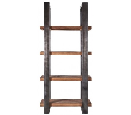 Rustikt reolsystem B160 x H200 cm i mangotræ og jern - Industriel sort/Brun