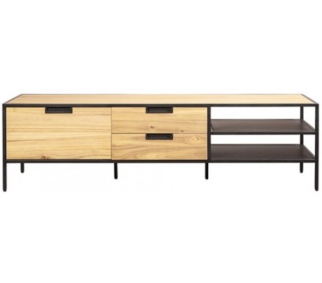 Rustikt reolsystem B160 x H180 cm i mangotræ og jern - Sort/Sort