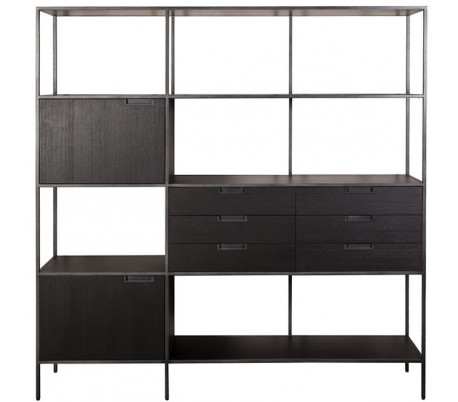 Reolsystem i akacietræ og metal H190 x B180 cm - Sort/Natur