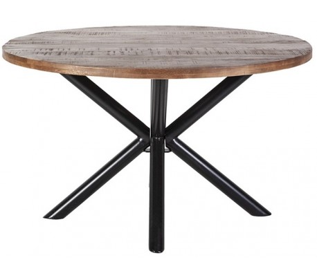 Rundt spisebord i mangotræ og metal H76 x B130 cm - Sort/Brun