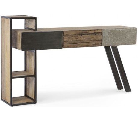 Konsolbord i stål og glas H75 x B120,5 x D43 cm - Sort/Antik guld