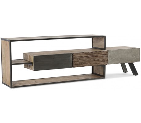 Sideboard i stål og mangotræ H100 x B175 x D38 cm - Natur/Grå